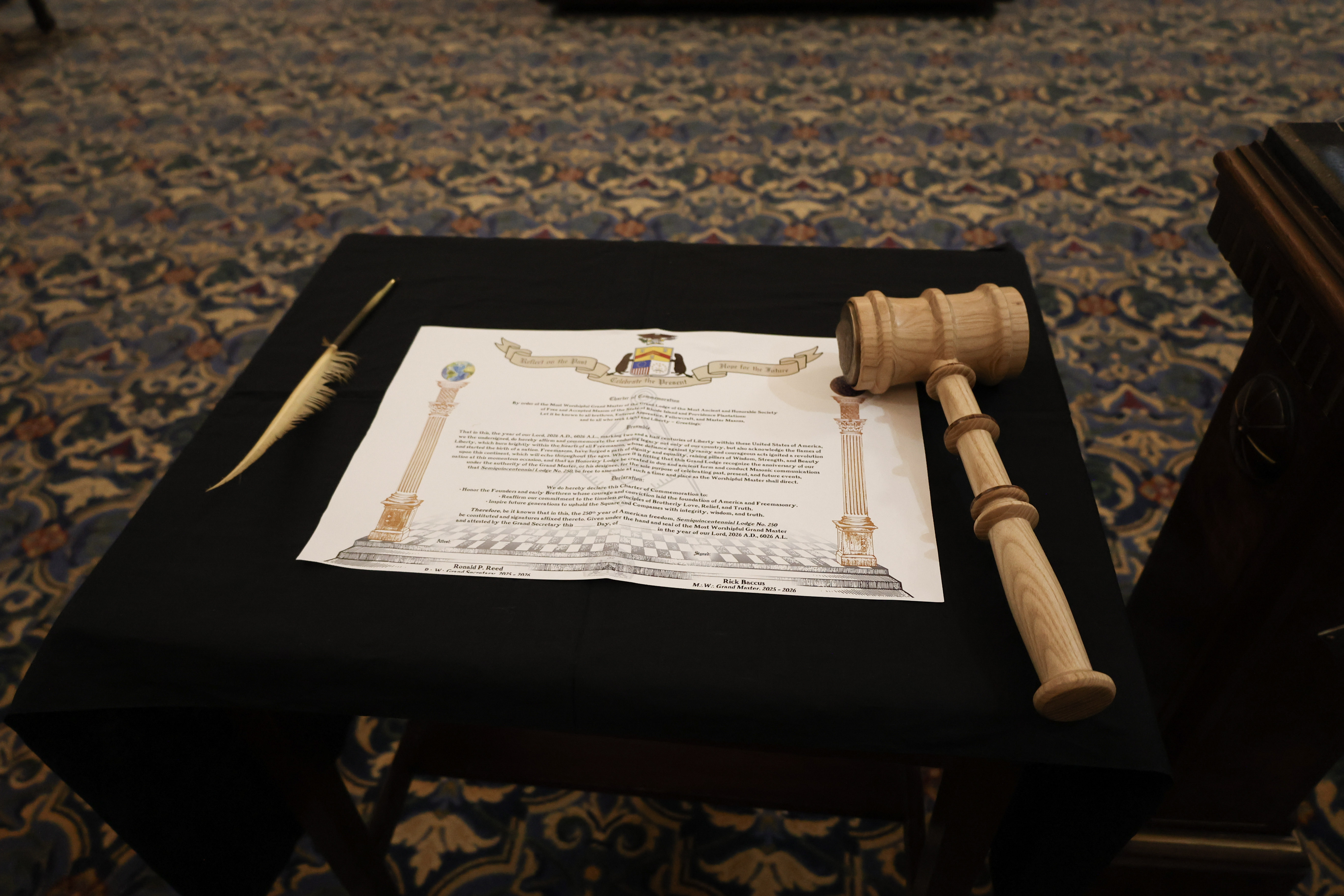 •	"Semiquincentennial Lodge No. 250 Charter" (Photo by R:.W:. Tony Rodrigues)